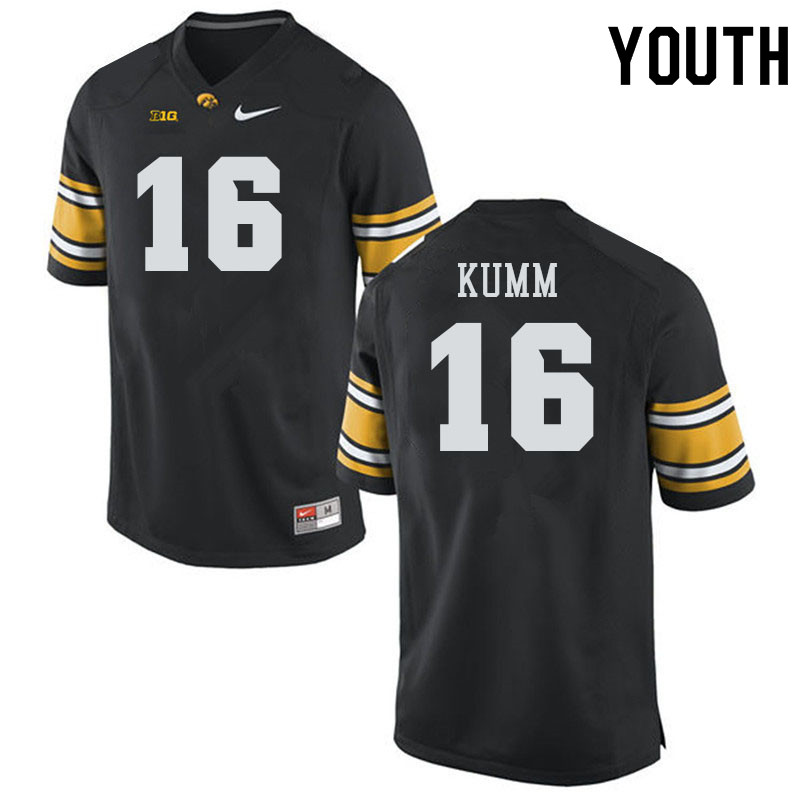 Youth #16 Jordan Kumm Iowa Hawkeyes College Football Alternate Jerseys Sale-Black